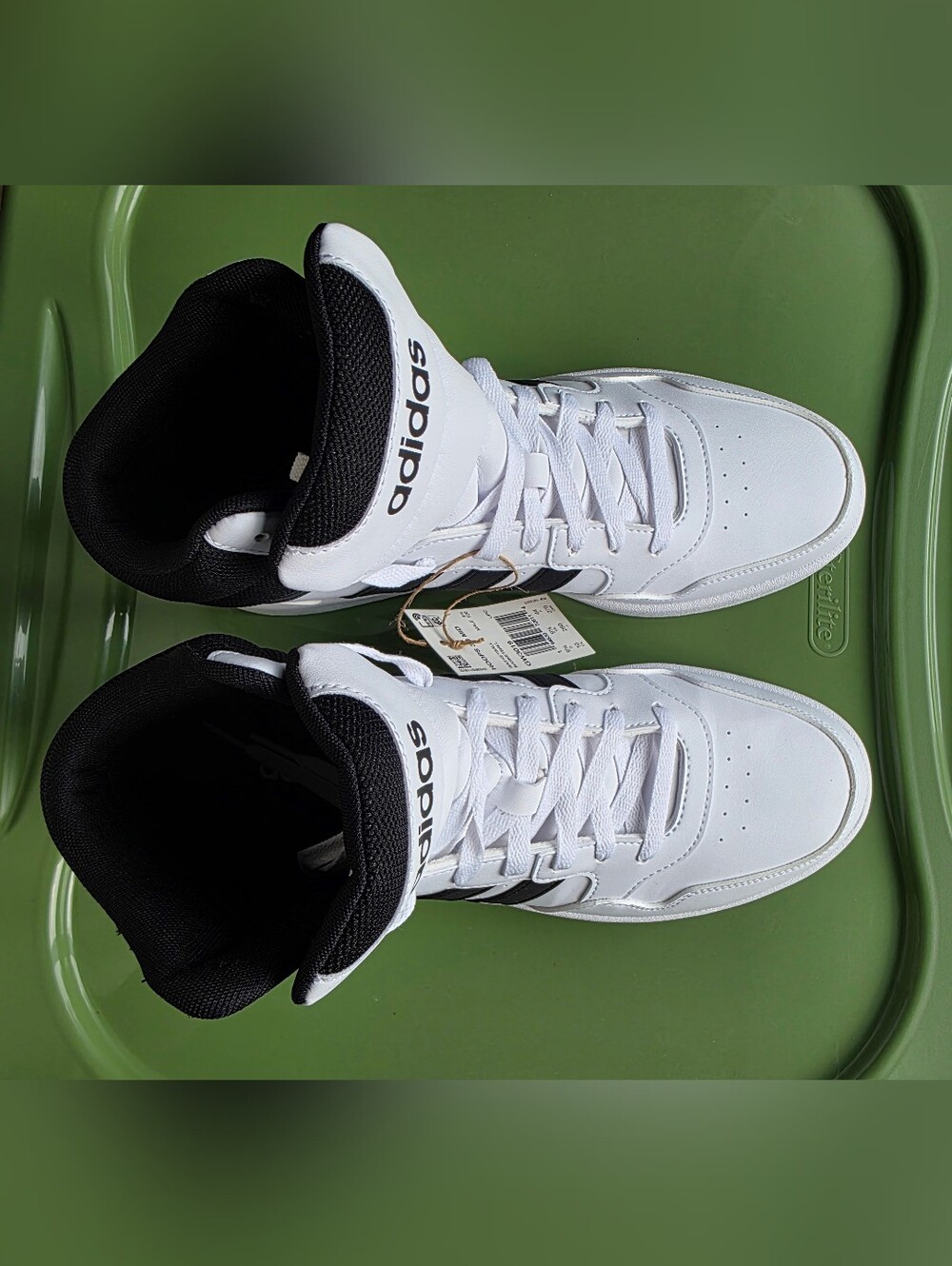 adidas Hoops 3.0 Mid GW3019 Men’s White High-Top Sneakers with Black Stripes - Picture 4 of 11